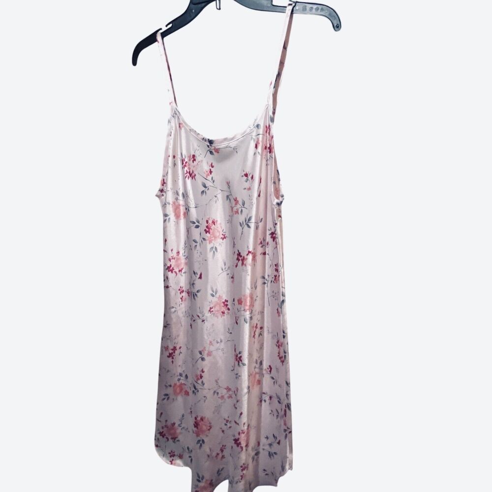 Vtg Undercover Wear Satin Cami Chemise Slip Dress Pink Floral Adj. Straps Sz M